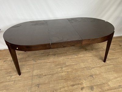 Lot 138 - Contemporary extending dining table with D-ends and extra leaf, together with six upholstered dining chairs