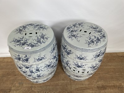 Lot 146 - Pair of antique-style Chinese blue and white garden seats, 45cm high