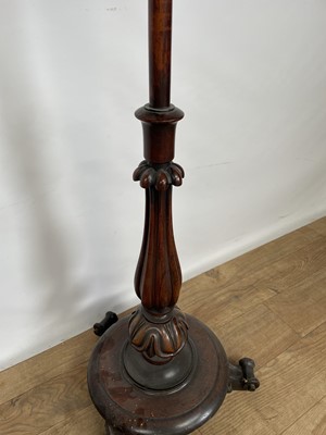 Lot 150 - Victorian rosewood polescreen with inverted tulip carved column, 135cm high