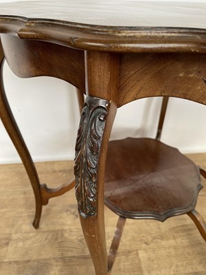 Lot 151 - Edwardian corner chair and two Edwardian two tier tables (3)