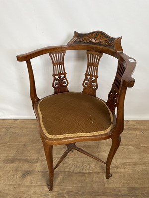Lot 151 - Edwardian corner chair and two Edwardian two tier tables (3)