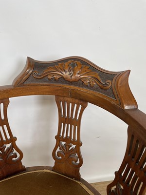 Lot 151 - Edwardian corner chair and two Edwardian two tier tables (3)