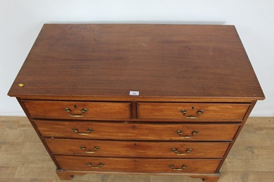 Lot 155 - 19th century mahogany chest of two short and three long drawers with brass swan-neck handles, on bucket feet, 111cm wide x 55cm deep x 93cm high