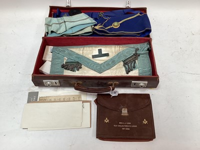 Lot 2626 - Two brown suitcases containing various Masonic items