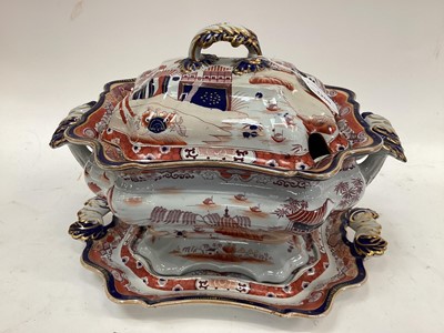 Lot 1200 - Impressive Masons Ironstone tureen and cover on stand together with similar items including plates, bowl etc