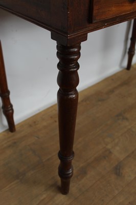 Lot 158 - Late 19th century mahogany side table with three drawers, on turned legs, 102cm wide x 48cm deep x 74cm high