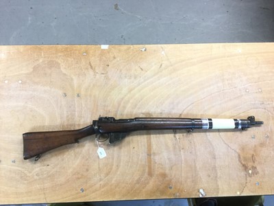 Lot 900 - Deactivated Lee Enfield No.4 .303 bolt action rifle, by Longbranch, Mk1* dated 1943, serial numbers 64C0899 on bolt, magazine and wrist joint, numbered 61L0356. Deactivated to current EU/UK specifi...