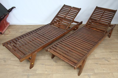 Lot 165 - Pair of wooden sun loungers