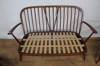 Lot 166 - Ercol-style two seater sofa and three similar chairs