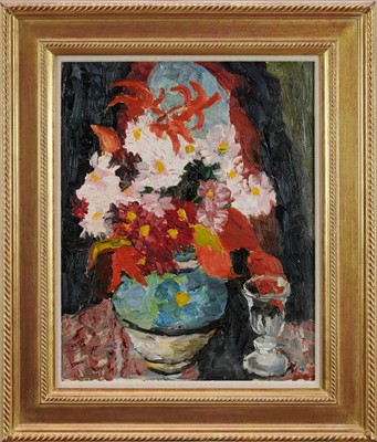 Lot 903 - *Lucy Harwood (1893-1972) oil on canvas, Still life with flowers and wine glass, signed verso, 49 x 39cm, framed. Provenance: Louise Kosman Gallery