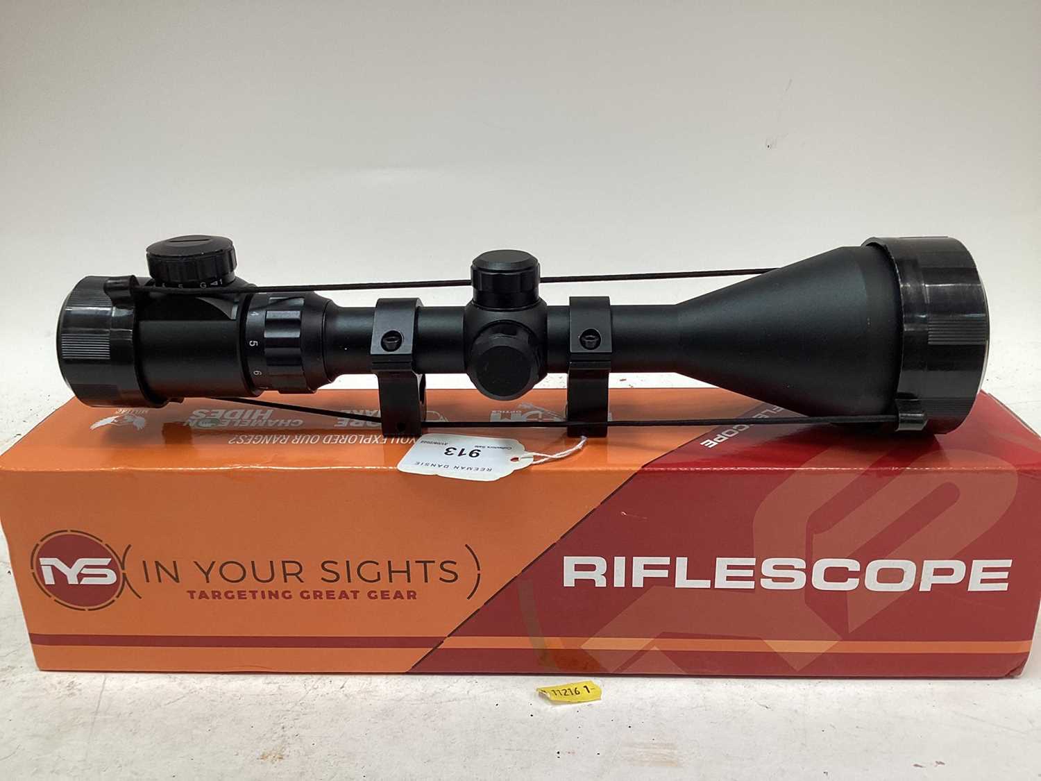 Lot 913 Telescopic rifle sight with mounts. 39 x 56