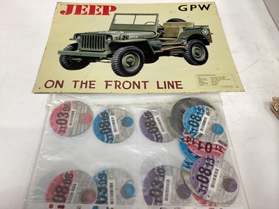 Lot 743 - Second World War Nazi German book of the Wehrmacht, together with canvas webbing belts, reproduction Willys Jeep sign and group of books (2 boxes)