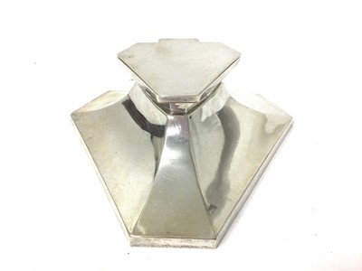 Lot 196 - Art Deco silver inkwell of triangular form (London1939, Goldsmiths & Silversmiths)