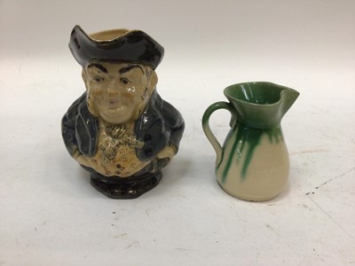 Lot 114 - Three pieces of Aldermaston studio pottery, together with a Warminster Toby jug and another pottery jug (5)