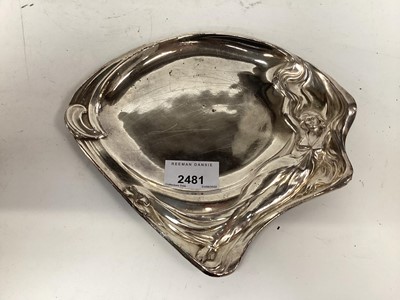 Lot 2481 - WMF art nouveau dish with a stylised woman on one side, marks to base, 20cm wide