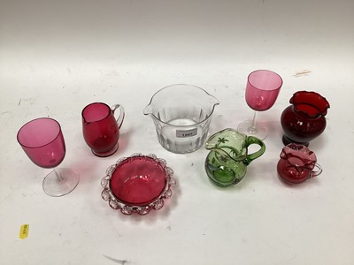 Lot 1207 - Nineteenth century glass rinser, other coloured glass including Cranberry, together with a selection of copper lustre ware