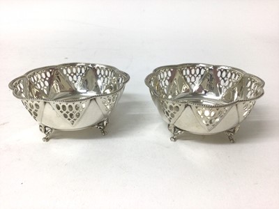 Lot 201 - Victorian silver mounted hobnail glass scent flask, two silver Bon Bon dishes and Festival of Britain 1951 silver ashtray (4)