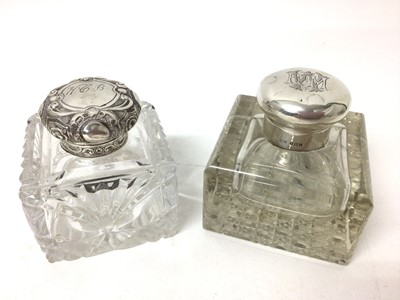 Lot 202 - Two Victorian silver mounted cut glass square inkwells, 8.5 -10cm wide (2)