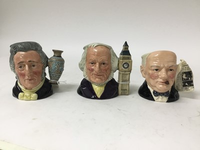 Lot 1219 - Five Royal Doulton character jugs - Sir Henry Doulton D6703, John Doulton D6656, Michael Doulton D6808, The Jug Collector D7147 and Winston Churchill D6934