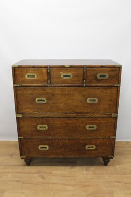 Lot 1290 - 19th century teak and brass mounted campaign chest