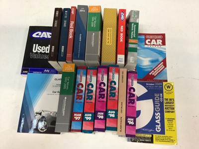 Lot 1989 - One box of early 1990's and later CAP and Glass's used car value guides together with a box of Land Rover interest magazines (2 boxes)