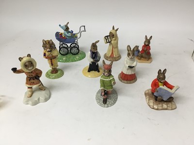 Lot 1221 - Nineteen Royal Doulton Bunnykins figures including Kiln Placer, Sanger Maker, Tutankhamun, Christening Day Boy, Sands Of Time, Romeo etc