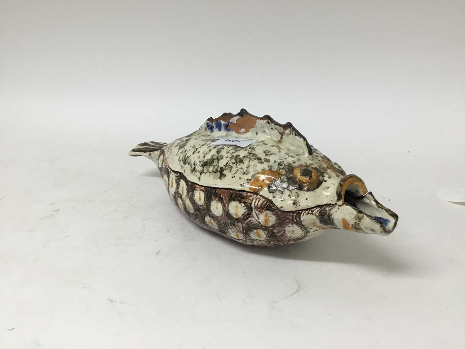 Lot 1236 - Ann Stokes studio pottery fish box, 32.5cm long