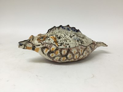 Lot 1236 - Ann Stokes studio pottery fish box, 32.5cm long