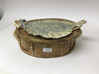 Lot 1238 - Large studio pottery plaice fish pie dish, 36cm wide including handles