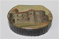 Lot 946 - Late Georgian papier mâché snuff box decorated...