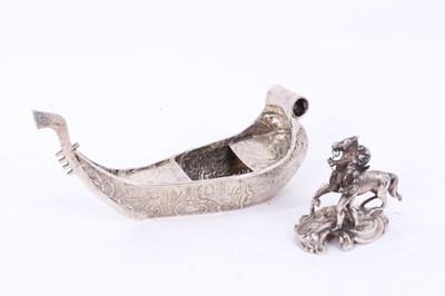 Lot 771 - Dutch silver toy model of a gondola, together with a Dutch silver figure of a rearing horse