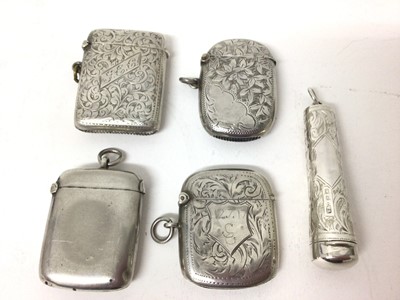 Lot 224 - Four Victorian and later silver vesta cases and silver cheroot holder (5)