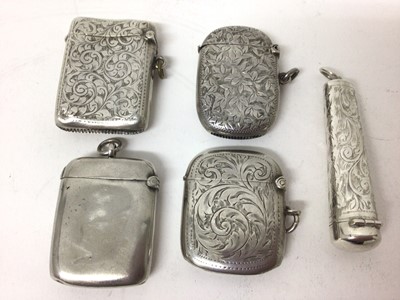 Lot 224 - Four Victorian and later silver vesta cases and silver cheroot holder (5)