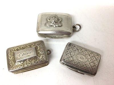 Lot 225 - Three 19th century silver vinaigrettes with engraved decoration (Birmingham 1817, 1833 and 1848)