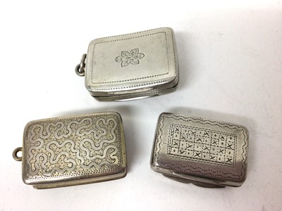 Lot 225 - Three 19th century silver vinaigrettes with engraved decoration (Birmingham 1817, 1833 and 1848)