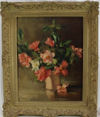 Lot 1023 - Victor Henry Hawthorne (1915-1973) oil on board - still life flowers in a vase, signed and dated '55, 46cm x 36cm, framed