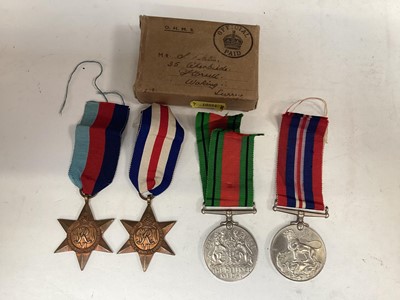 Lot 759 - Second World War medal group comprising 1939 - 1945 Star, France and Germany Star, Defence and War medals in box of issue named to Mr S. Bates, 35 Cheapside, Woking, Surrey.