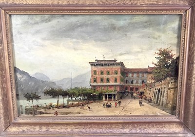 Lot 184 - 19th century oil on canvas - Continental Harbour, monogrammed, 25cm x 40cm, in gilt frame