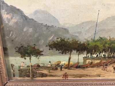 Lot 184 - 19th century oil on canvas - Continental Harbour, monogrammed, 25cm x 40cm, in gilt frame