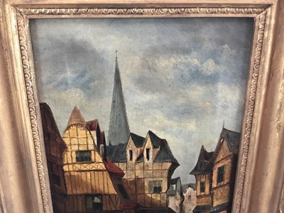 Lot 183 - After Samuel Prout, two late 19th century oils on canvas - Townscapes, 32cm x 22cm and 40cm x 30cm, in gilt frames