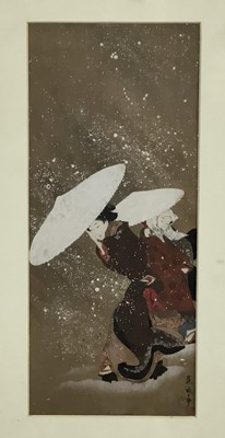 Lot 191 - After Fujimaro Kitagawa (1760-1850) Japanese woodblock print - figures in snow