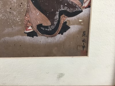 Lot 191 - After Fujimaro Kitagawa (1760-1850) Japanese woodblock print - figures in snow