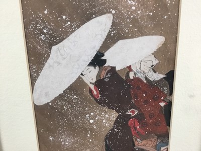 Lot 211 - After Fujimaro Kitagawa (1760-1850) Japanese woodblock print - figures in snow