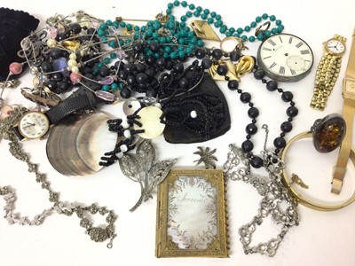 Lot 234 - 19th century French Palais Royale-type gilt metal and mother o pearl aid memoir and lot costume jewellery