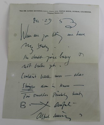 Lot 923 - Munnings letter 'bloody awful shingles'