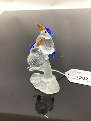 Lot 1262 - Swarovski crystal model of two Malachite Kingfishers