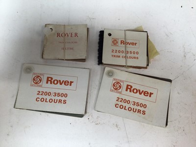 Lot 1966 - 1960s Rover 3 1/2 Litre trim colours swatch book, together with three 1970's Rover 2200 / 3500 trim colours and exterior colours swatch books (4)