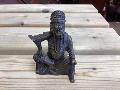 Lot 2486 - Chinese bronze censer, together with a Chinese bronze figure, a pair of Tibetan foo dog candlesticks and a pair of Japanese bronze pricket candlesticks (9)