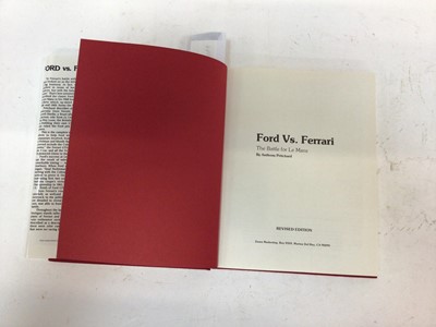 Lot 1946 - Books- Ford versus Ferrari, The Battle for Le Mans by Anthony Pritchard with Pelham books compliment slip, together with another later edition (2)