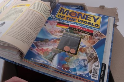 Lot 465 - World - Mixed coins and banknotes to include Royal Mail first day coin covers, G.B. silver coins, Georgian copper U.S. silver Dollar and other issues within albums
